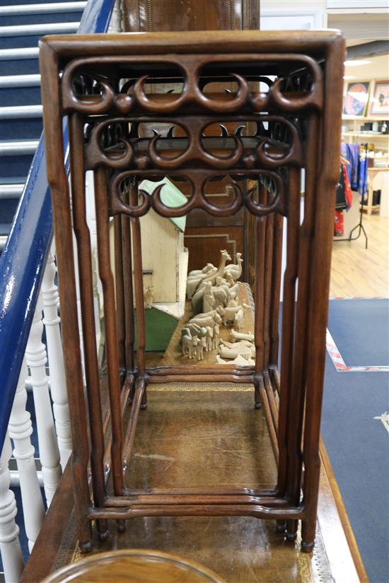 A set of 3 Chinese hardwood graduated side tables W.50cm.